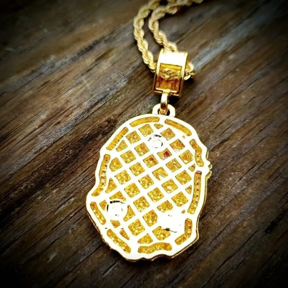 14k GP Iced Out Stainless Steel ape Necklace